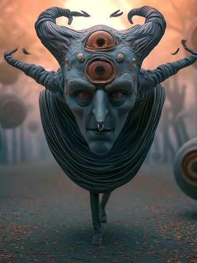 Cyclopean Horned Figure Surrealism Poster.
