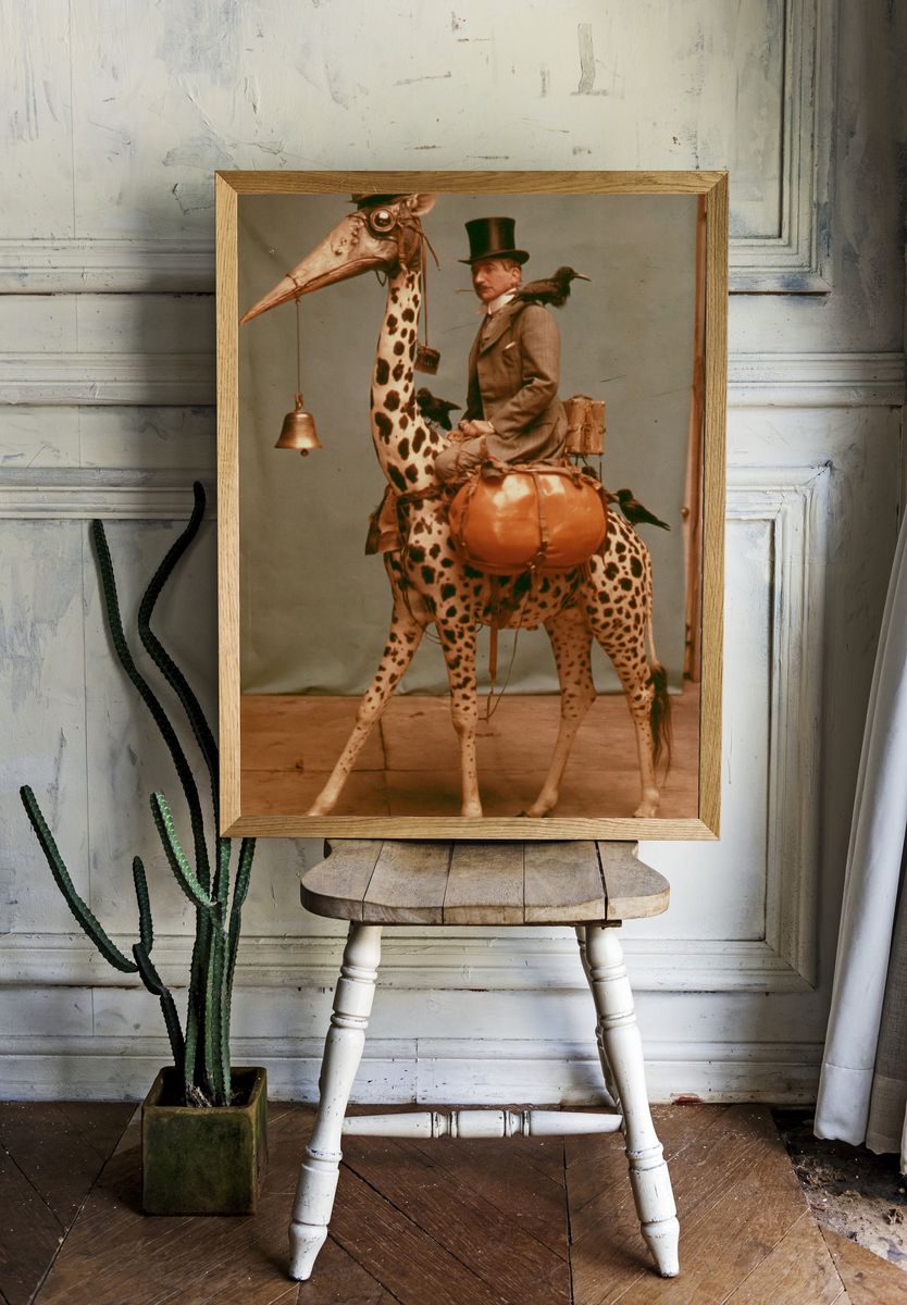 Surreal Gentleman on Spotted Bird Poster. — room view 1