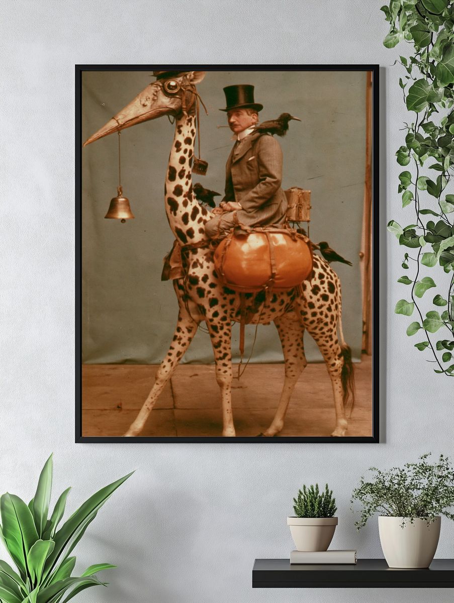 Surreal Gentleman on Spotted Bird Poster. — room view 4