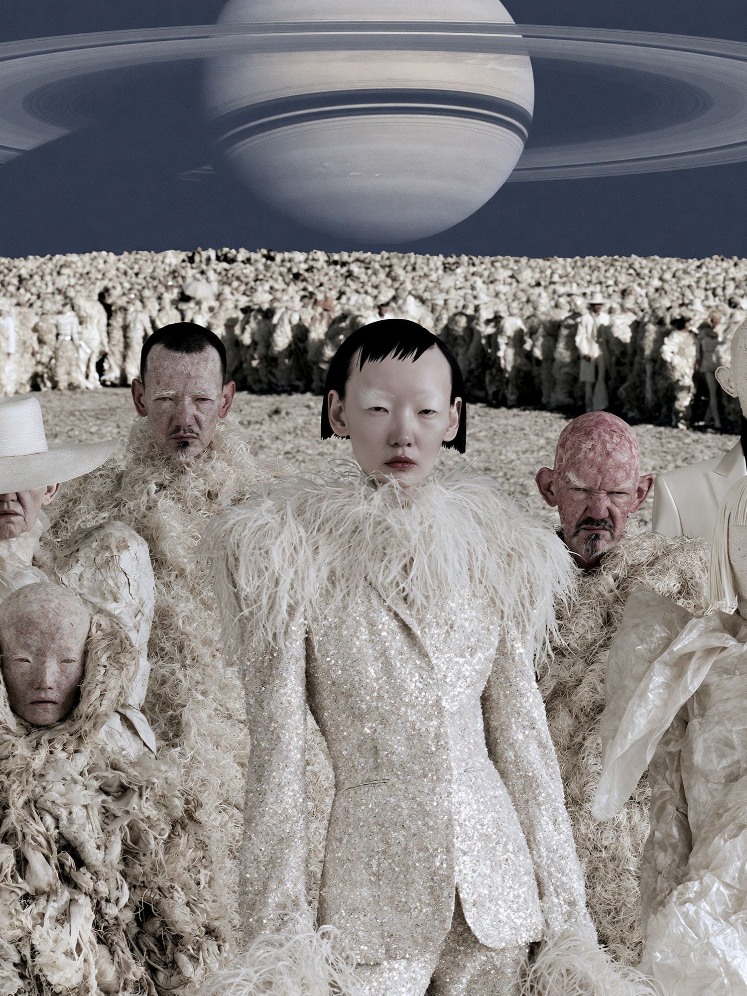 Surreal Saturn Crowd Illustration Print. poster — fine-art art