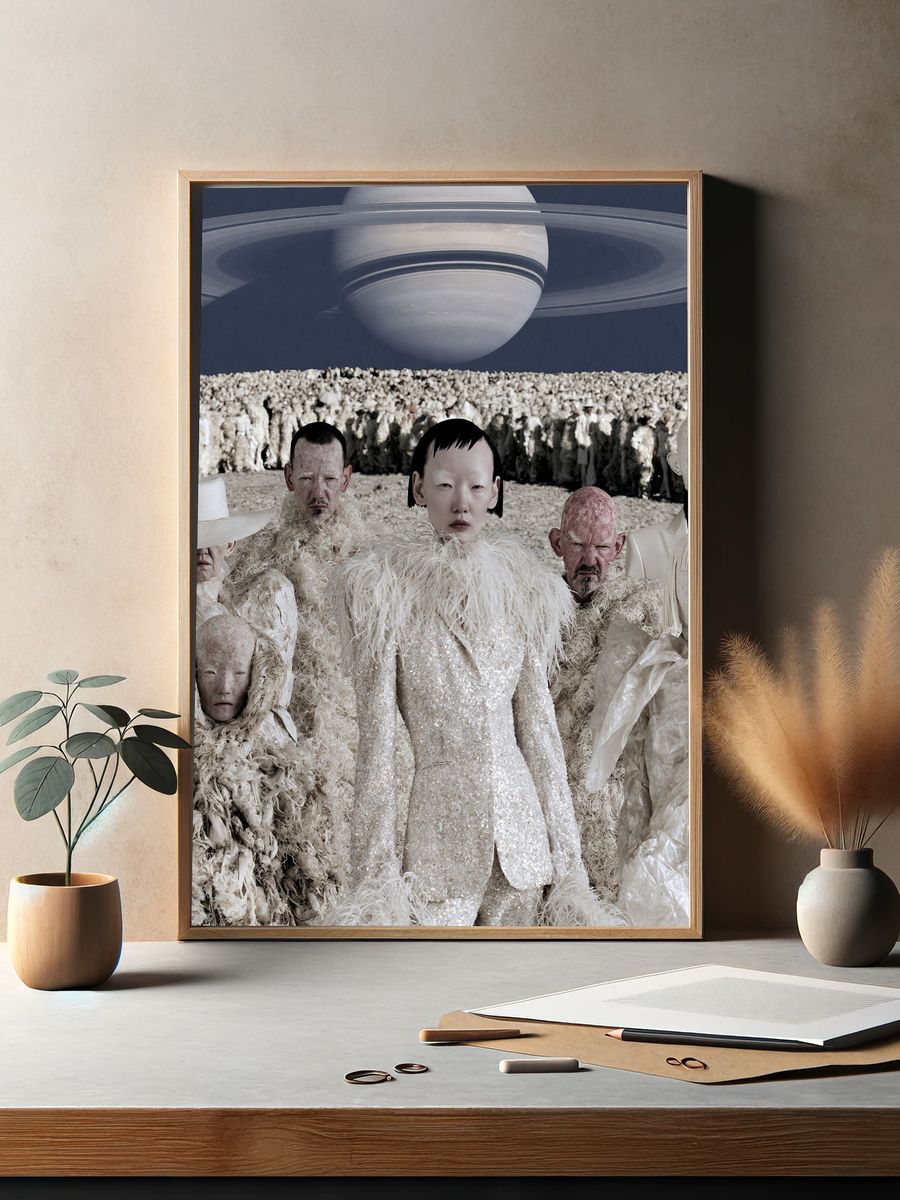 Surreal Saturn Crowd Illustration Print. — room view 2