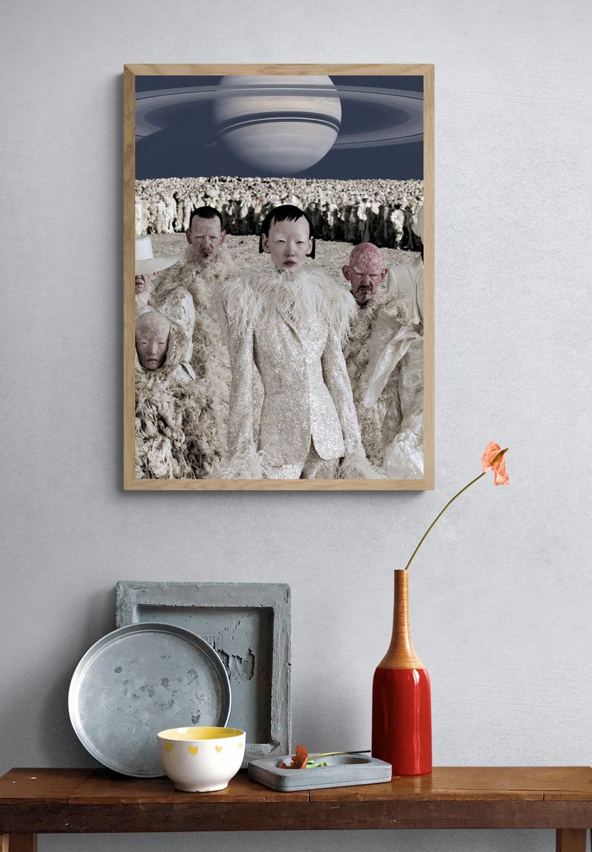 Surreal Saturn Crowd Illustration Print. — room view 3