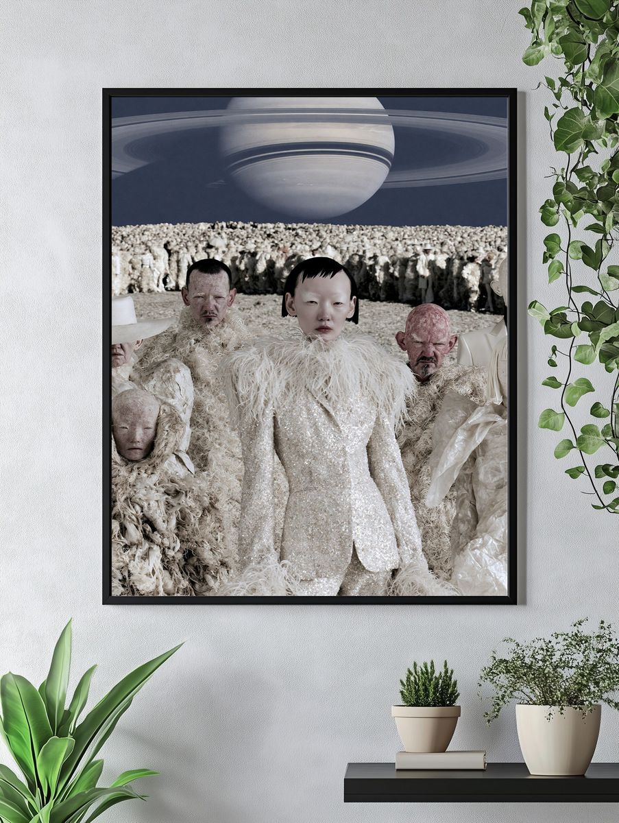 Surreal Saturn Crowd Illustration Print. — room view 4