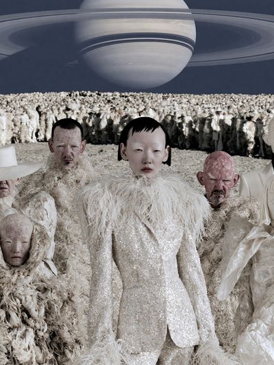 Surreal Saturn Crowd Illustration Print.