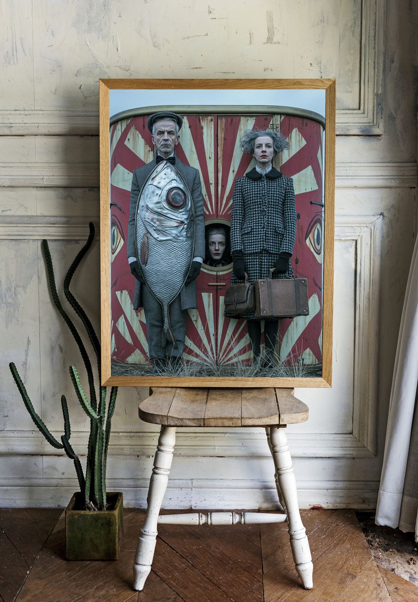 Surreal Fish Costume Portrait Poster. room preview