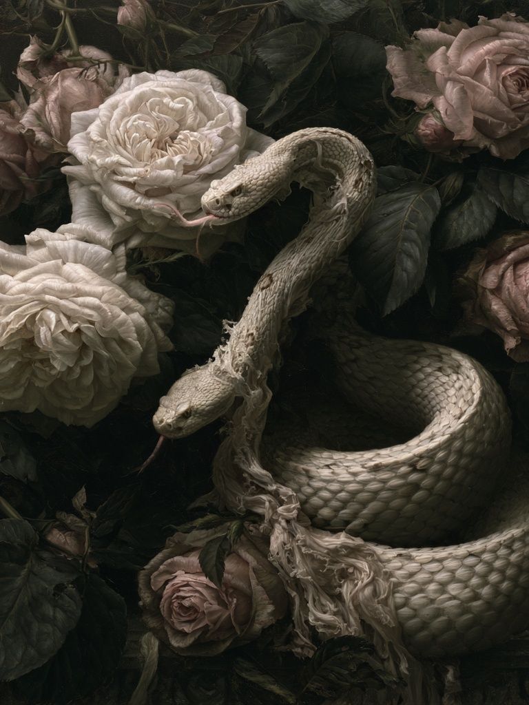 Serpent and Roses Surrealism Print. poster detail