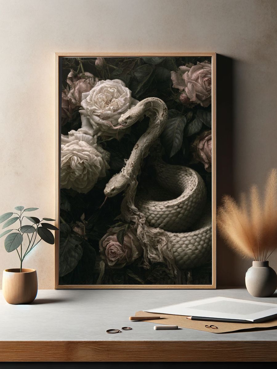 Serpent and Roses Surrealism Print. — room view 2