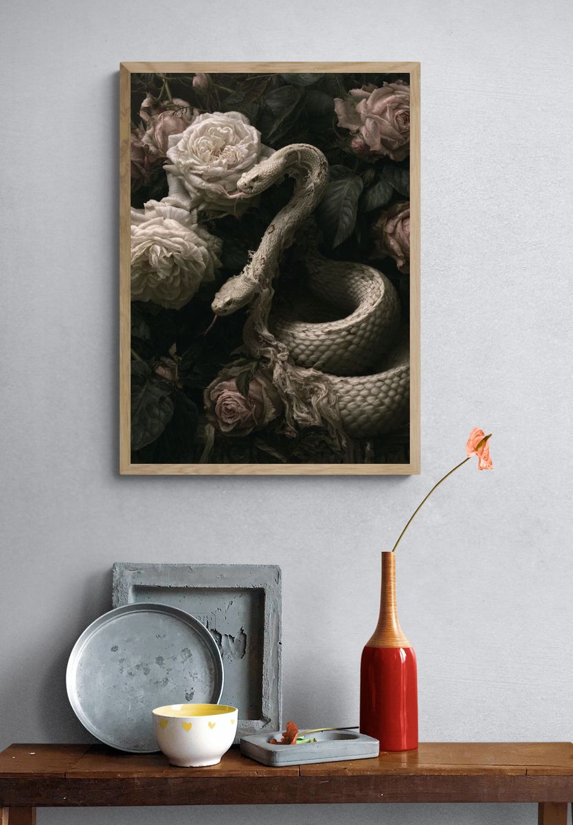 Serpent and Roses Surrealism Print. — room view 3