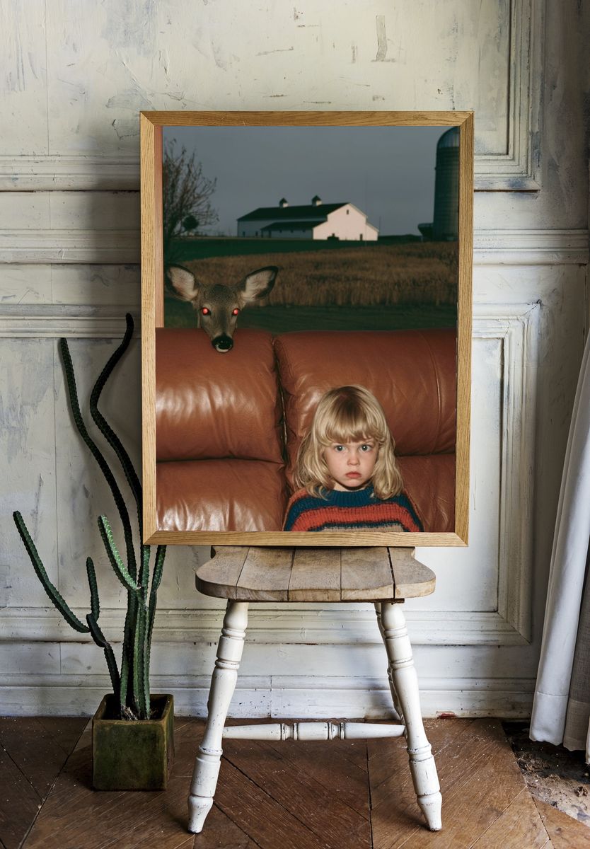 Surreal Deer Living Room Poster. room preview
