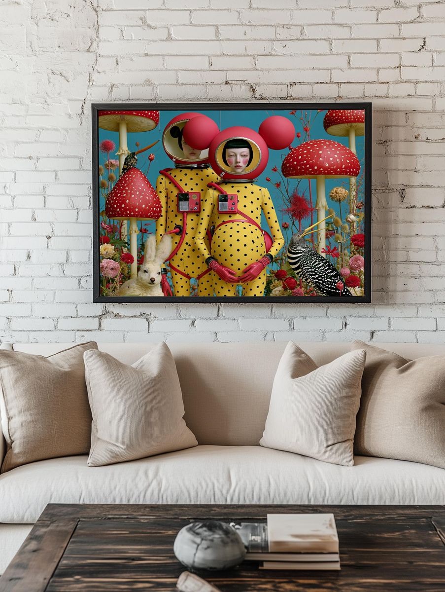 Surreal Mushroom Garden Poster. — room view 1