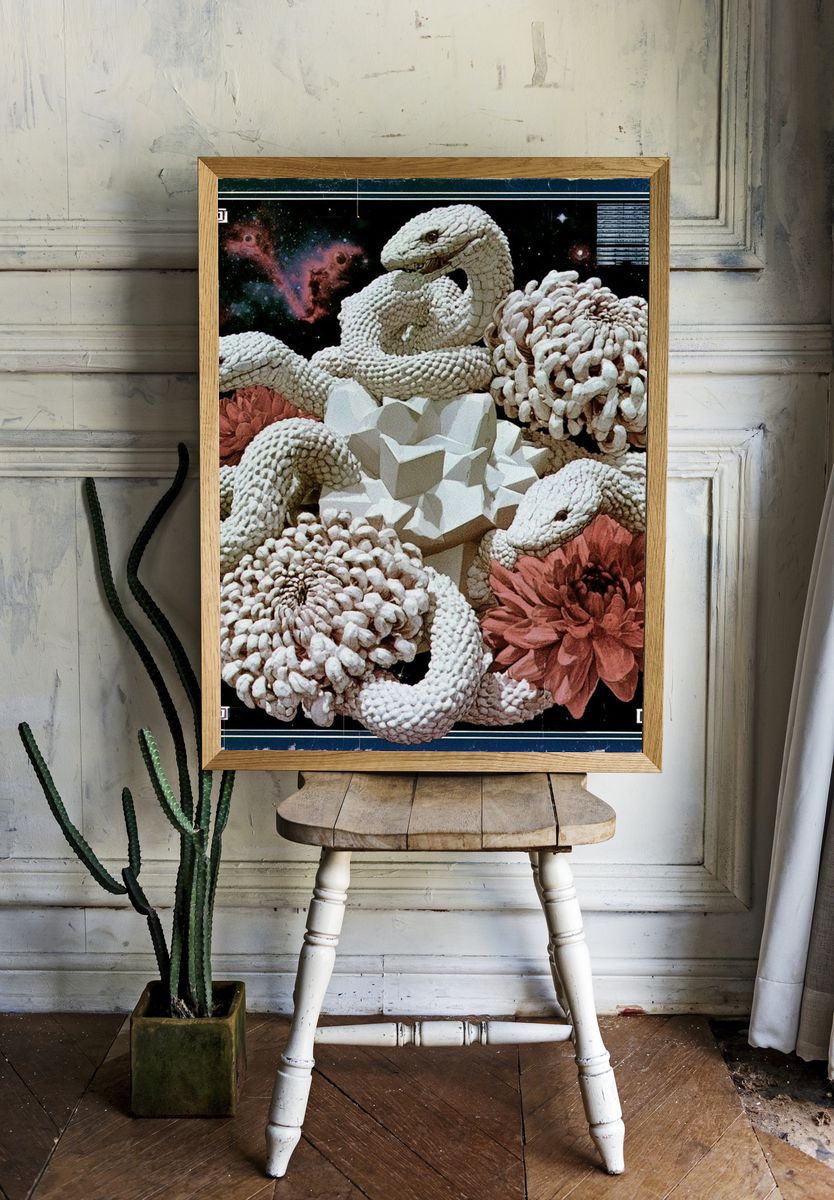 Surreal Serpent Floral Poster. room preview