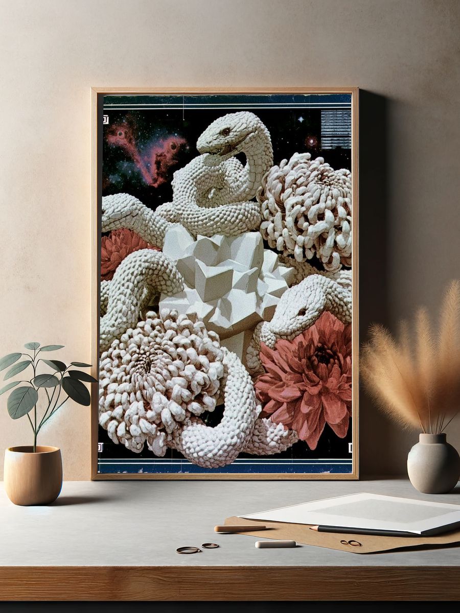 Surreal Serpent Floral Poster. — room view 2