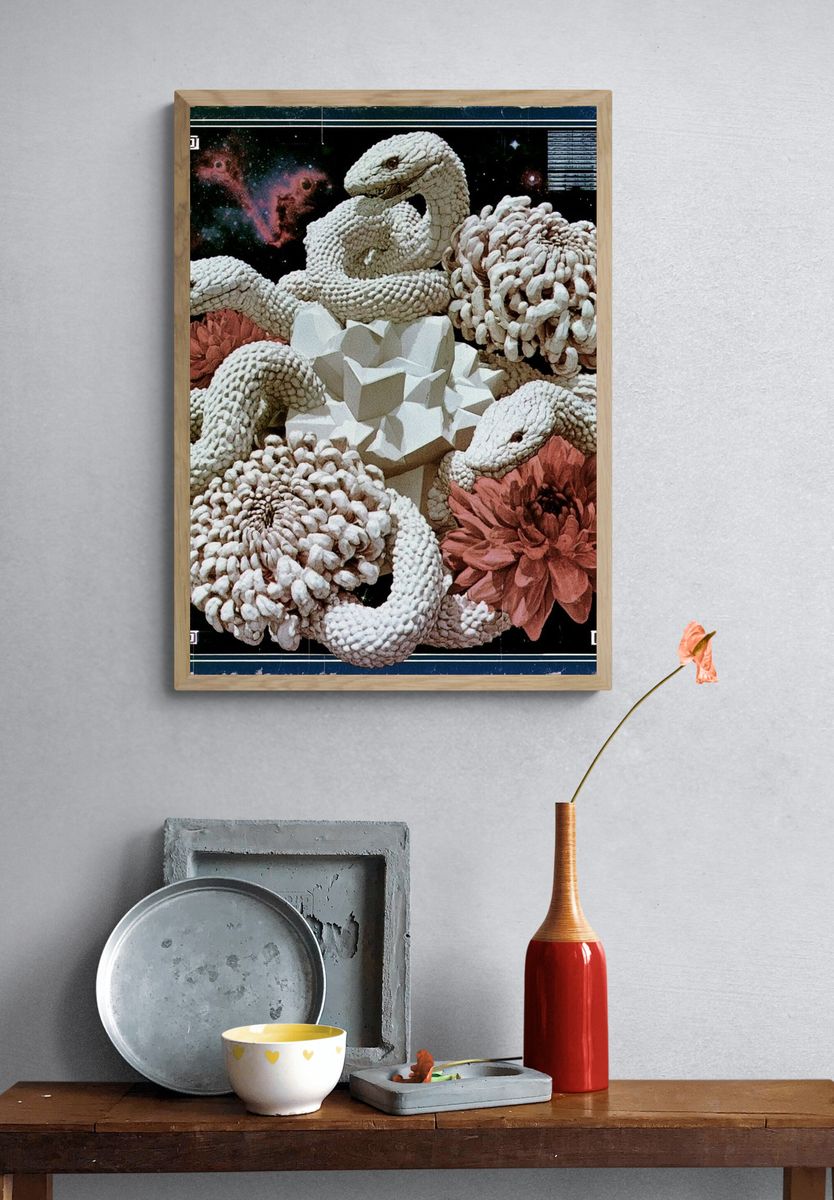 Surreal Serpent Floral Poster. — room view 3