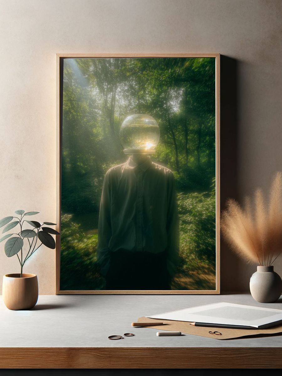 Glass Head in Forest Surrealism Print. — room view 2