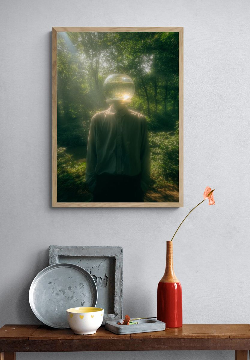 Glass Head in Forest Surrealism Print. — room view 3
