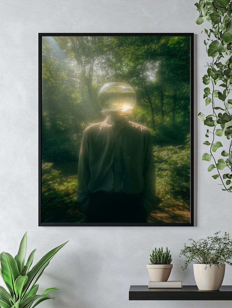 Glass Head in Forest Surrealism Print. — room view 4
