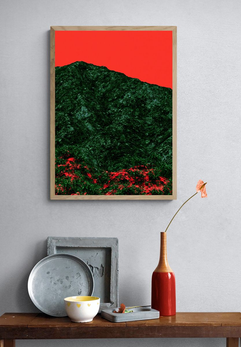 Surreal Red Sky Mountain Print. — room view 3