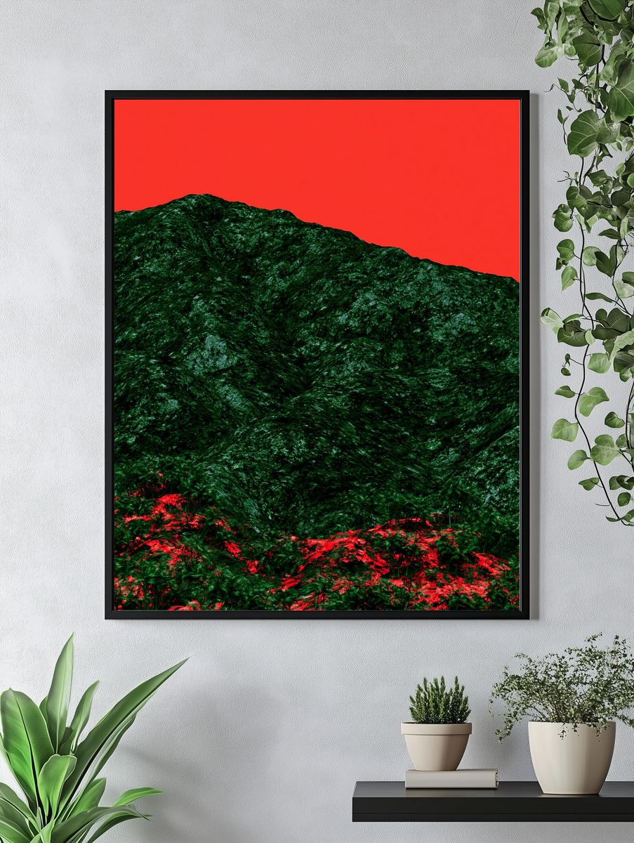 Surreal Red Sky Mountain Print. — room view 4