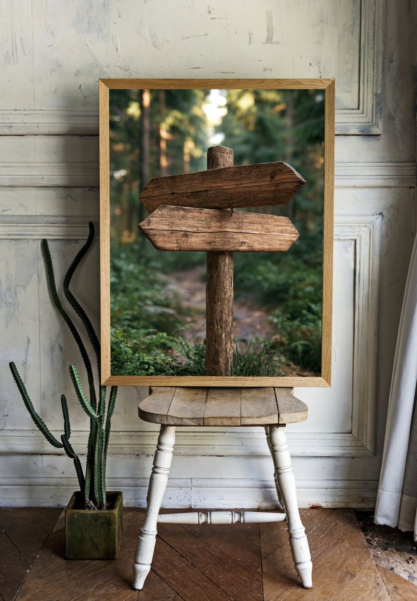 Forest Trail Sign Photography Poster. — room view 1