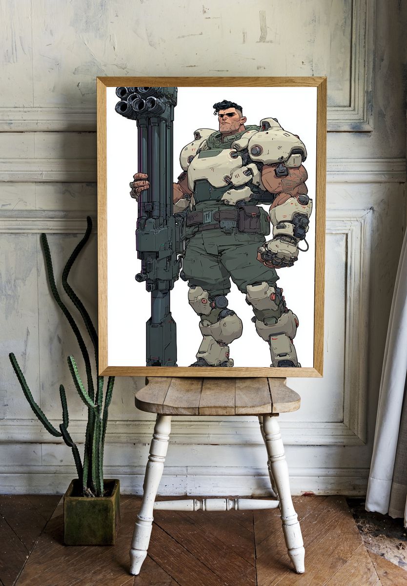 Futuristic Soldier — Digital Art Print. — room view 1