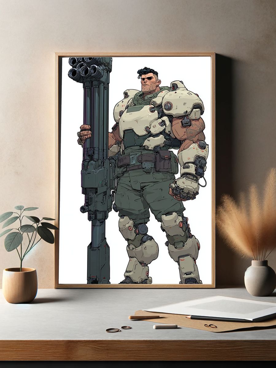 Futuristic Soldier — Digital Art Print. — room view 2