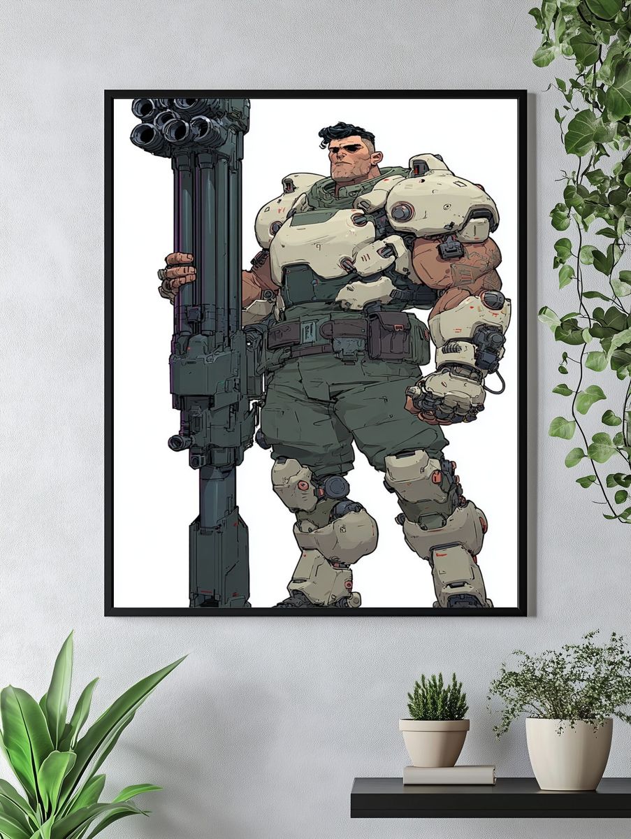 Futuristic Soldier — Digital Art Print. — room view 4