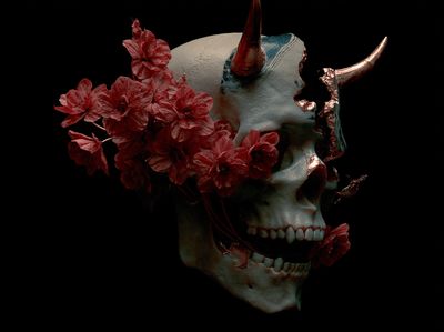 Horned Skull Floral Surrealism Poster.