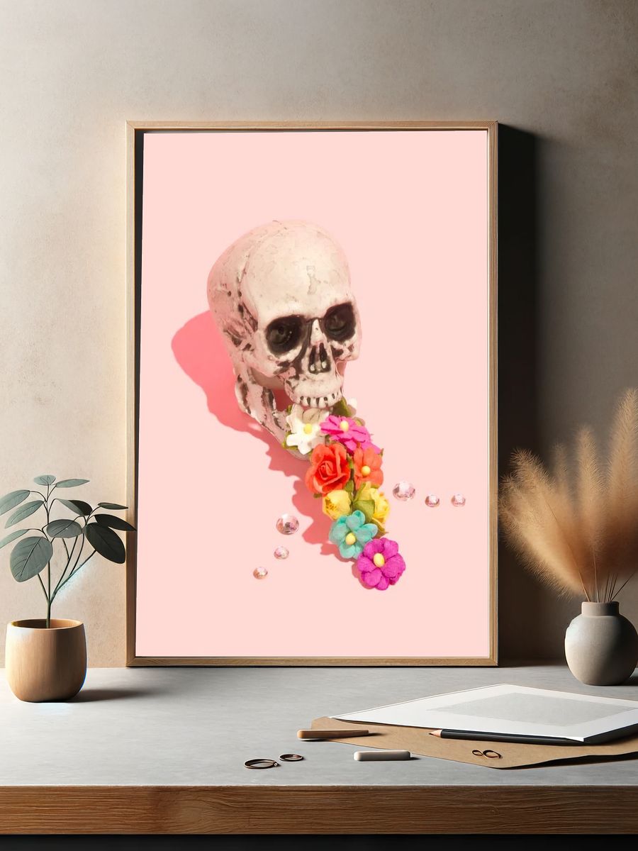 Skull vomiting colorful flowers. — room view 2