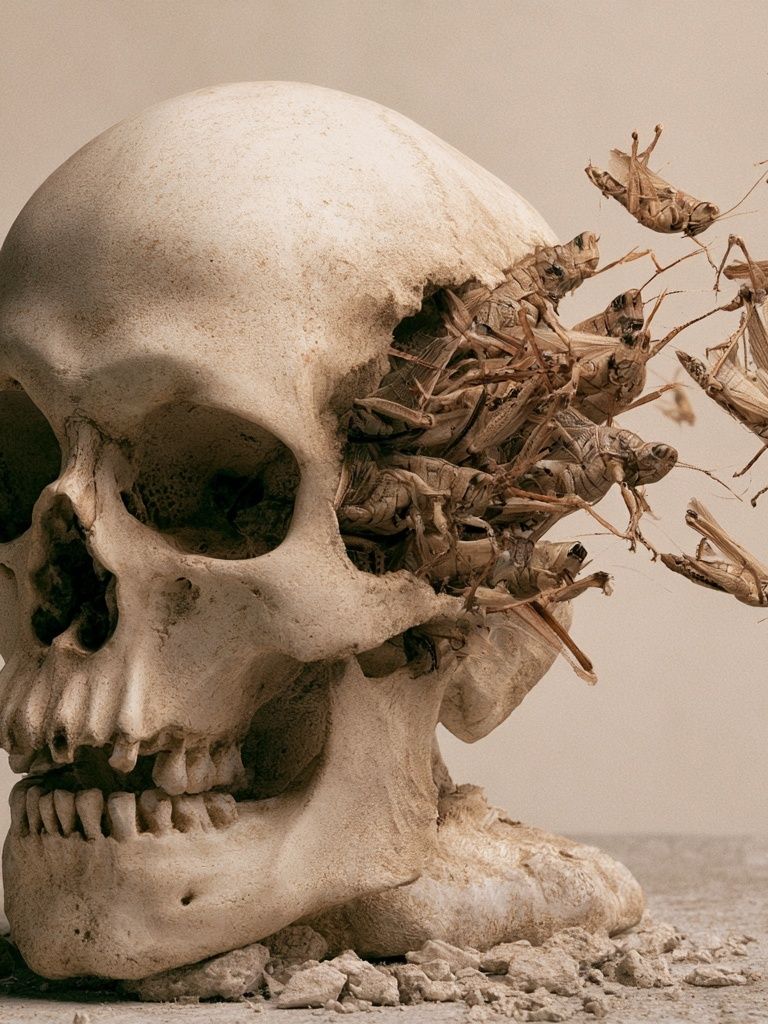Skull and Grasshoppers Surrealism Print. poster — fine-art art