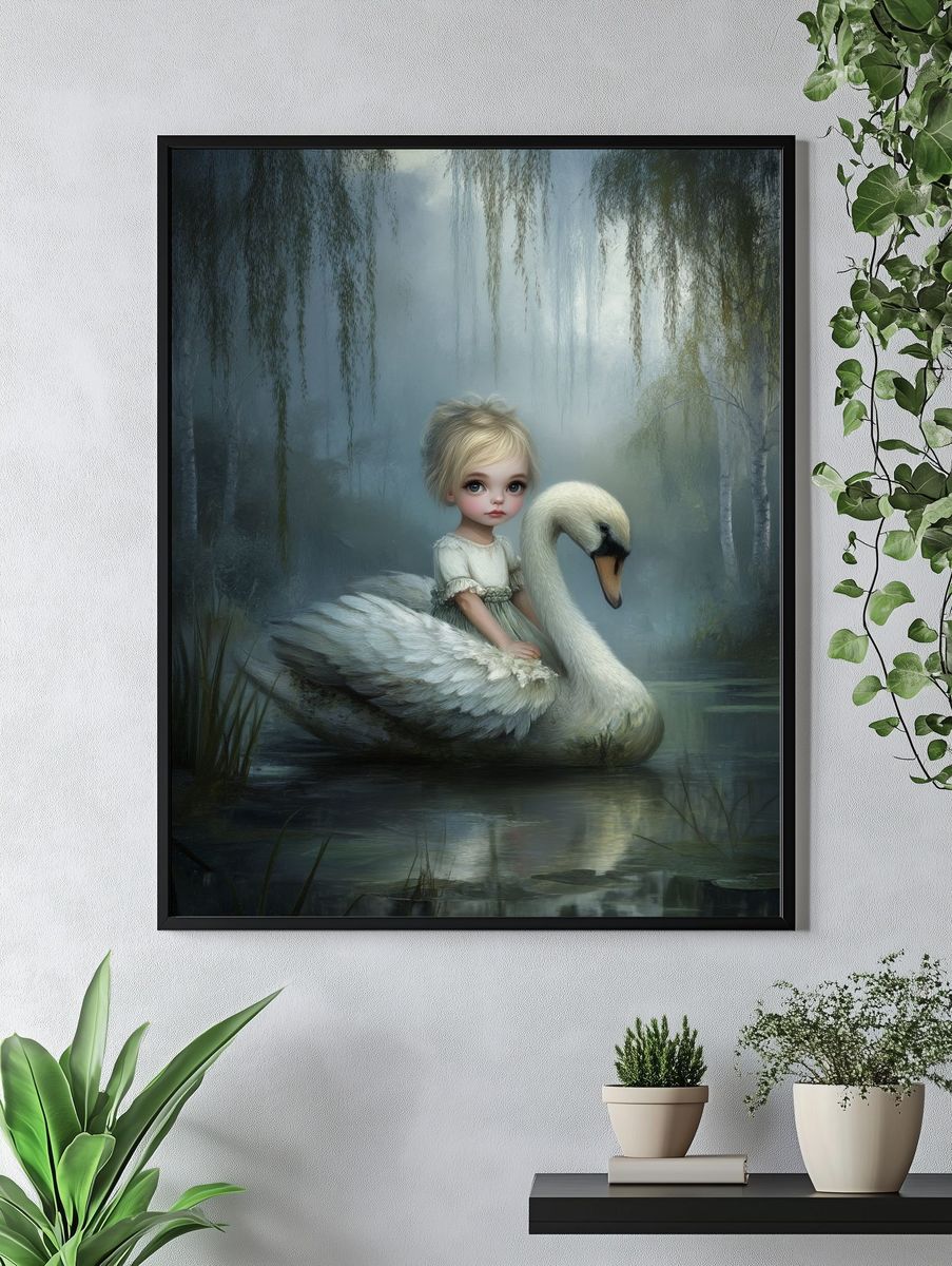 Girl and Swan Surrealism Print. — room view 4