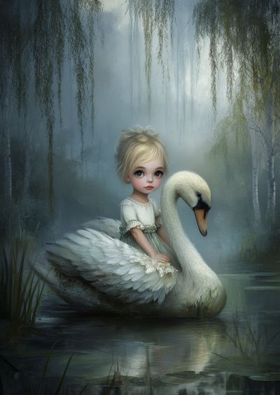 Girl and Swan Surrealism Print. poster