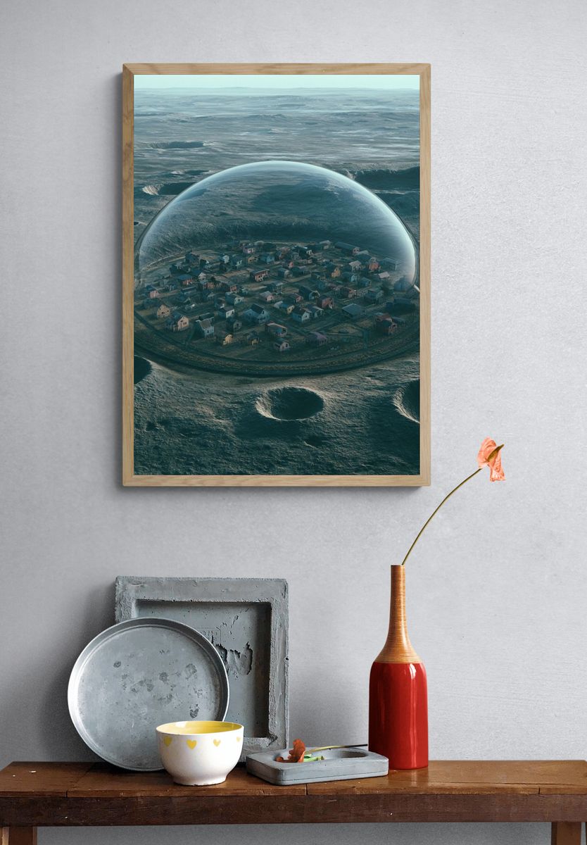 Floating Village Surrealism Print. — room view 3