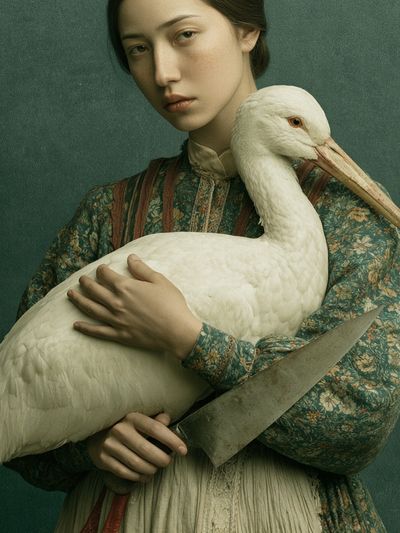 Surreal Woman with Stork Print.