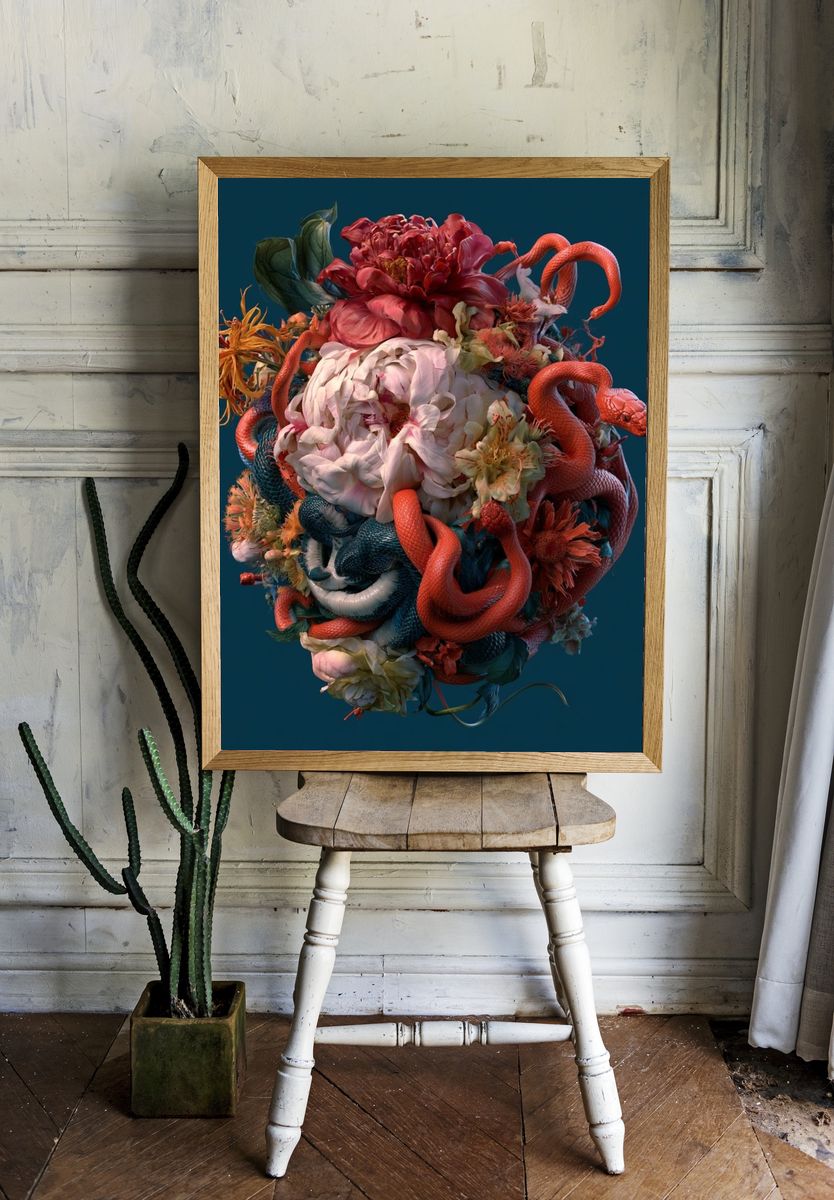 Serpent Bloom Surrealism Poster. room preview