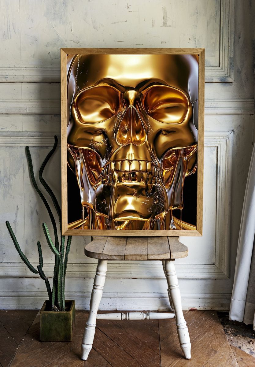 Golden Skull Surrealism Poster. room preview
