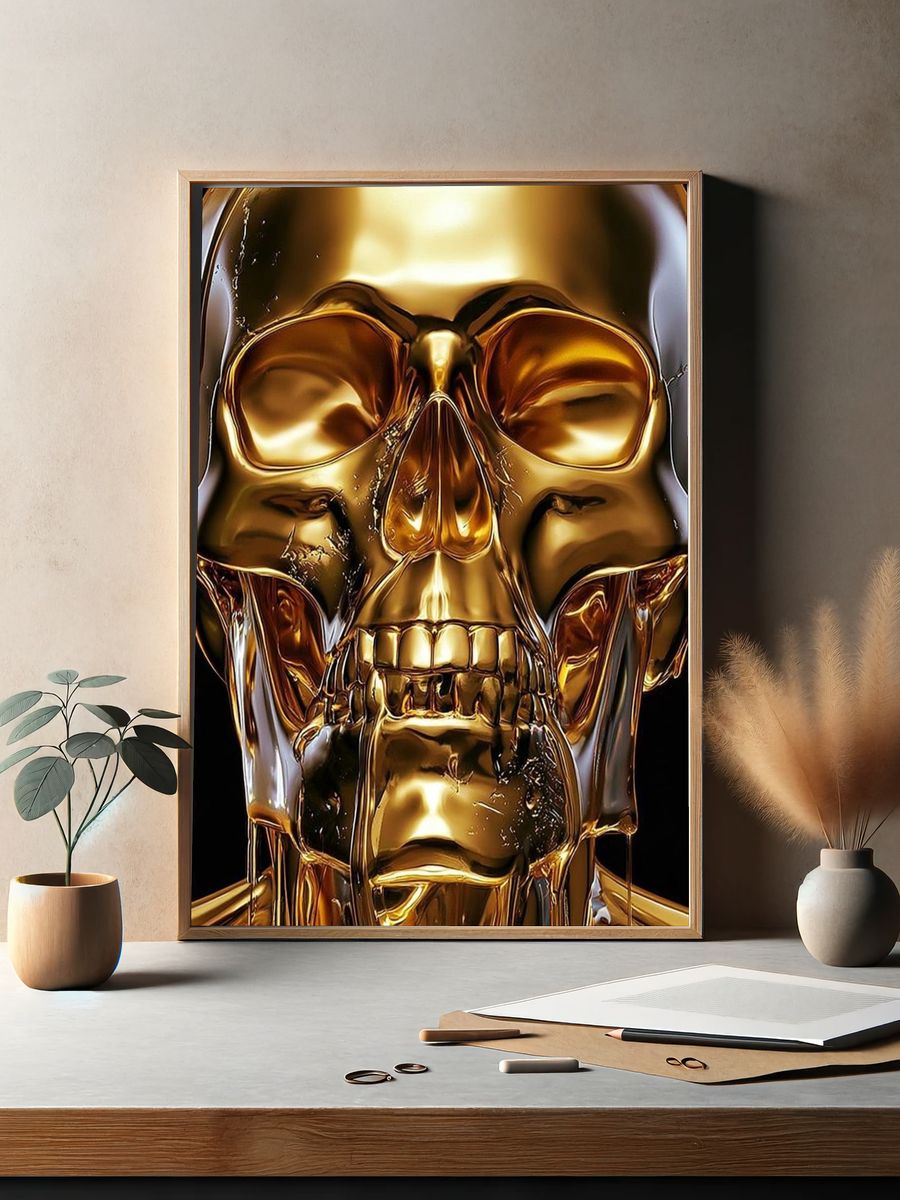 Golden Skull Surrealism Poster. — room view 2