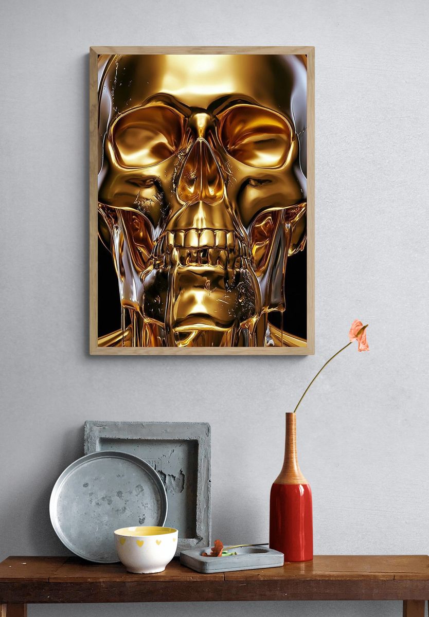 Golden Skull Surrealism Poster. — room view 3