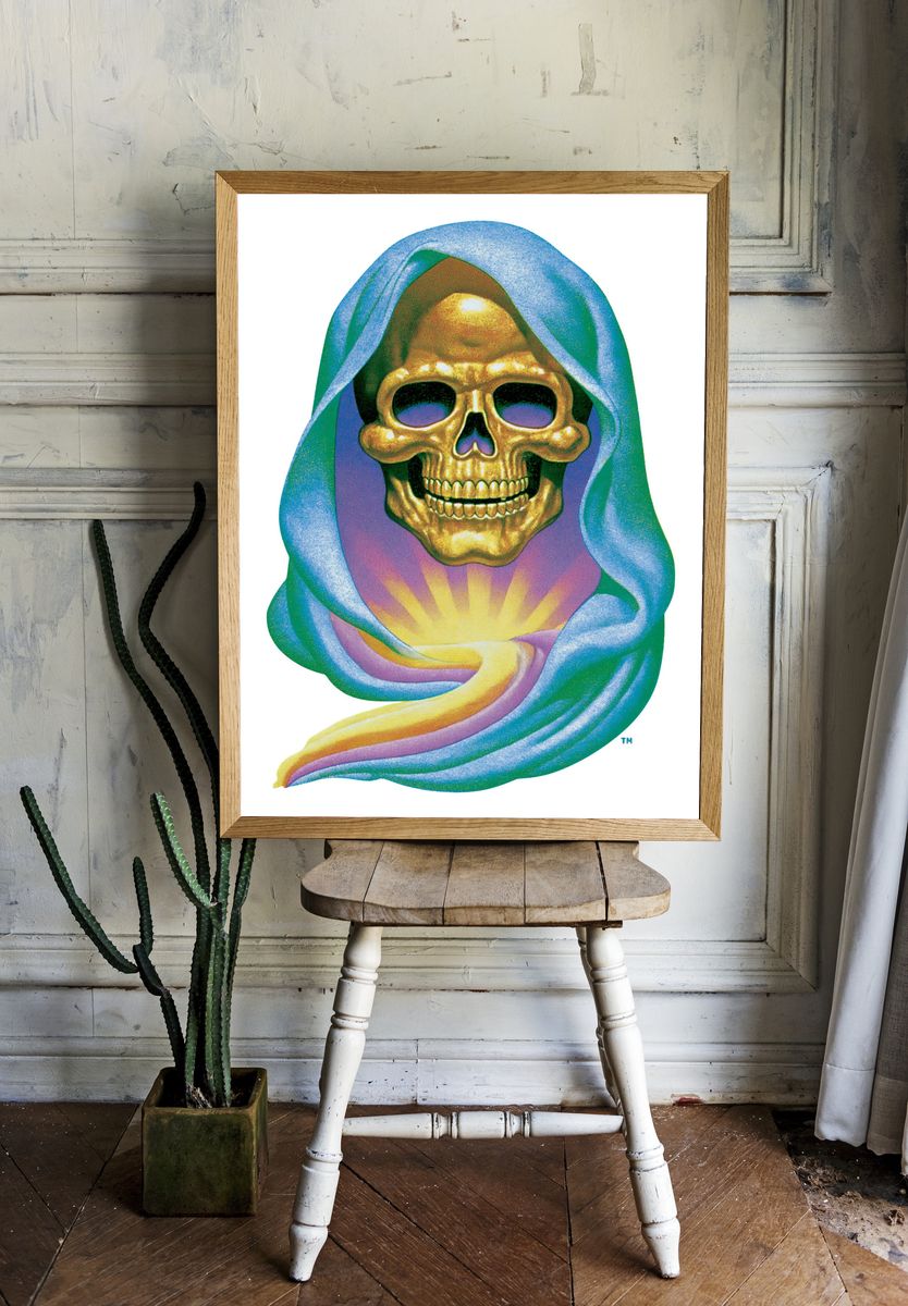 Golden Skull Surrealism Poster. room preview