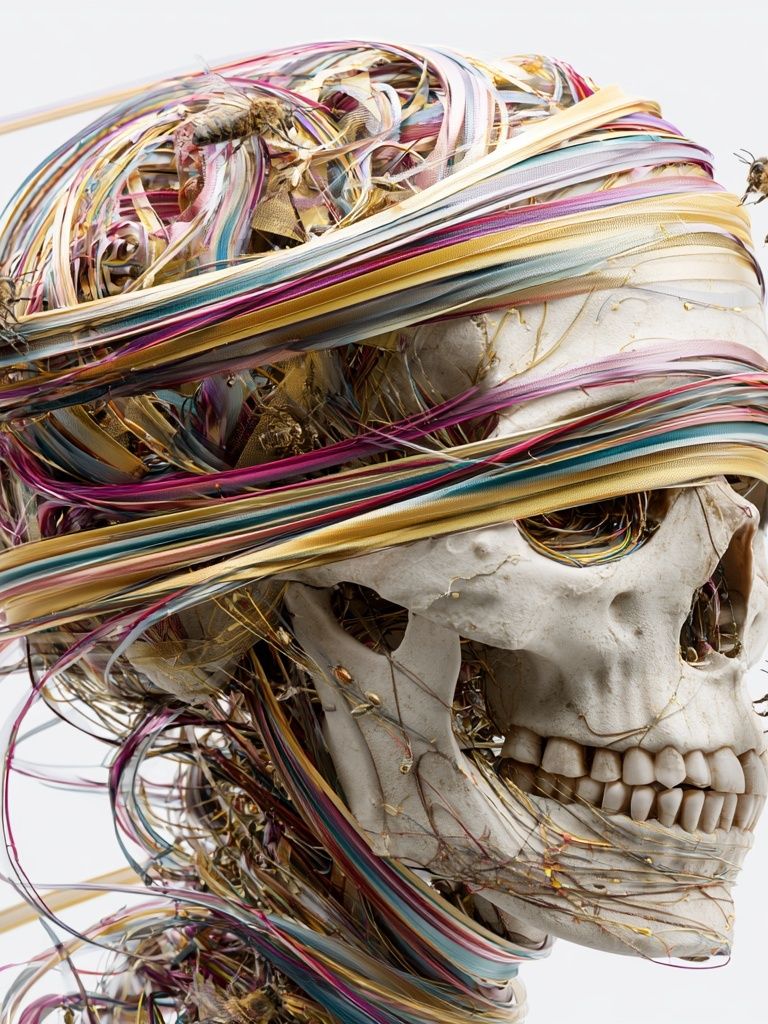 Bee-Wrapped Skull Surrealism Print. poster detail
