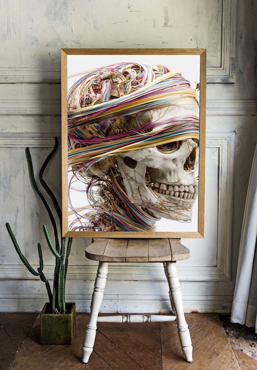 Bee-Wrapped Skull Surrealism Print. — room view 1