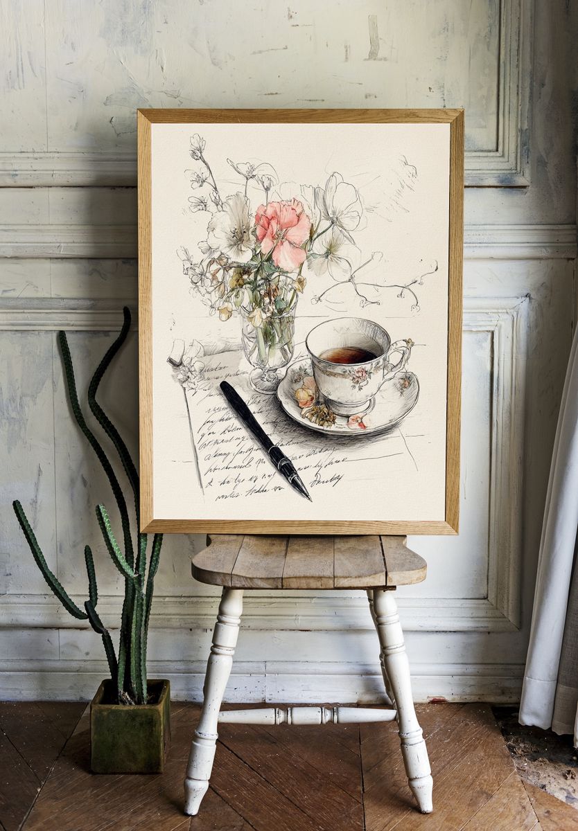 Floral Tea Cup — Illustration Print. — room view 1