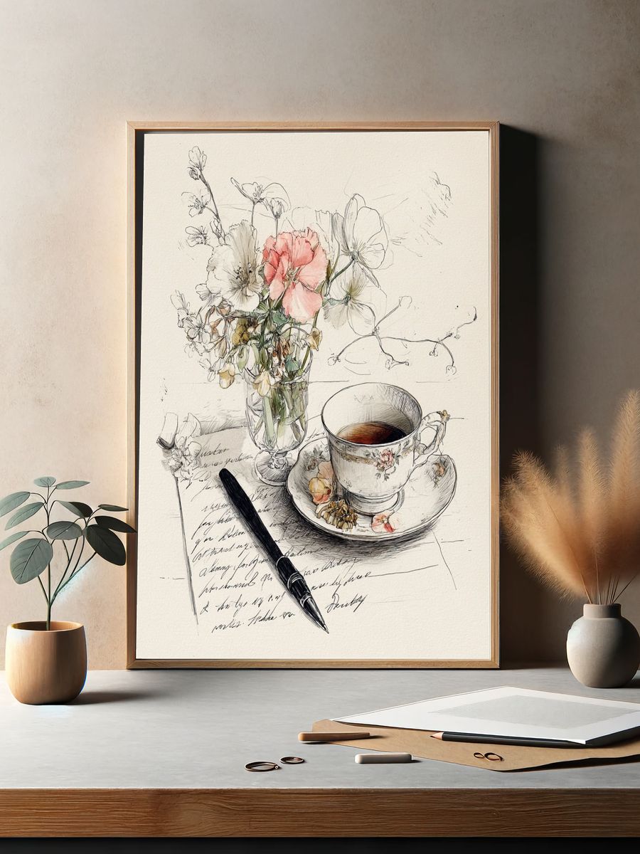 Floral Tea Cup — Illustration Print. — room view 2