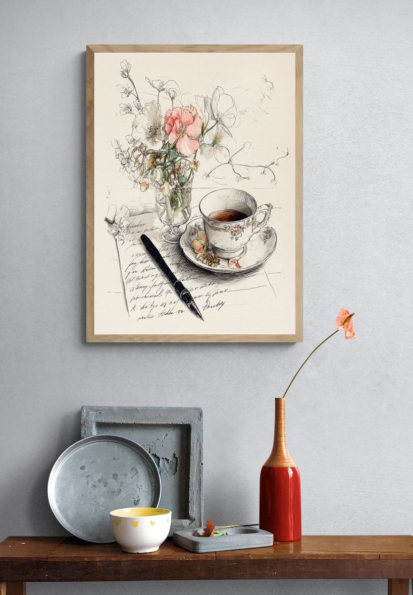 Floral Tea Cup — Illustration Print. — room view 3