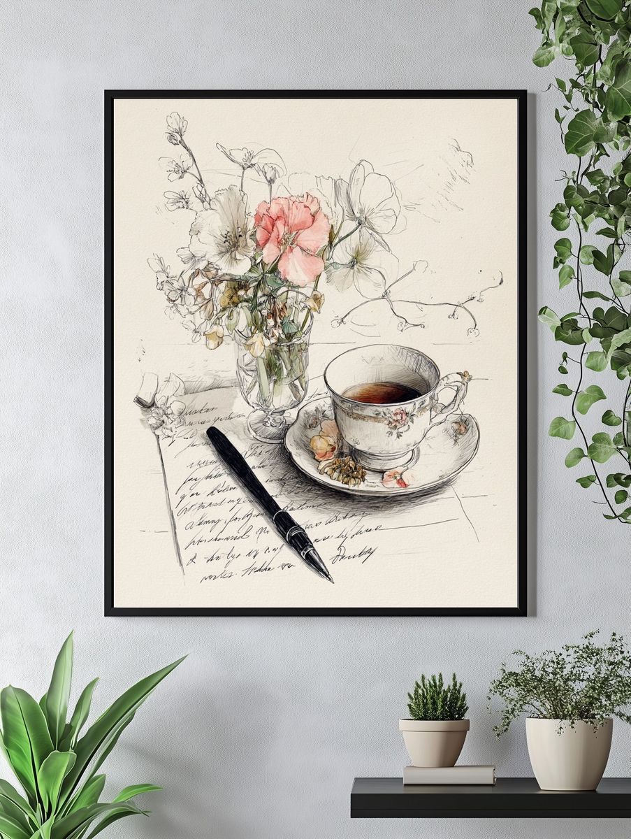 Floral Tea Cup — Illustration Print. — room view 4