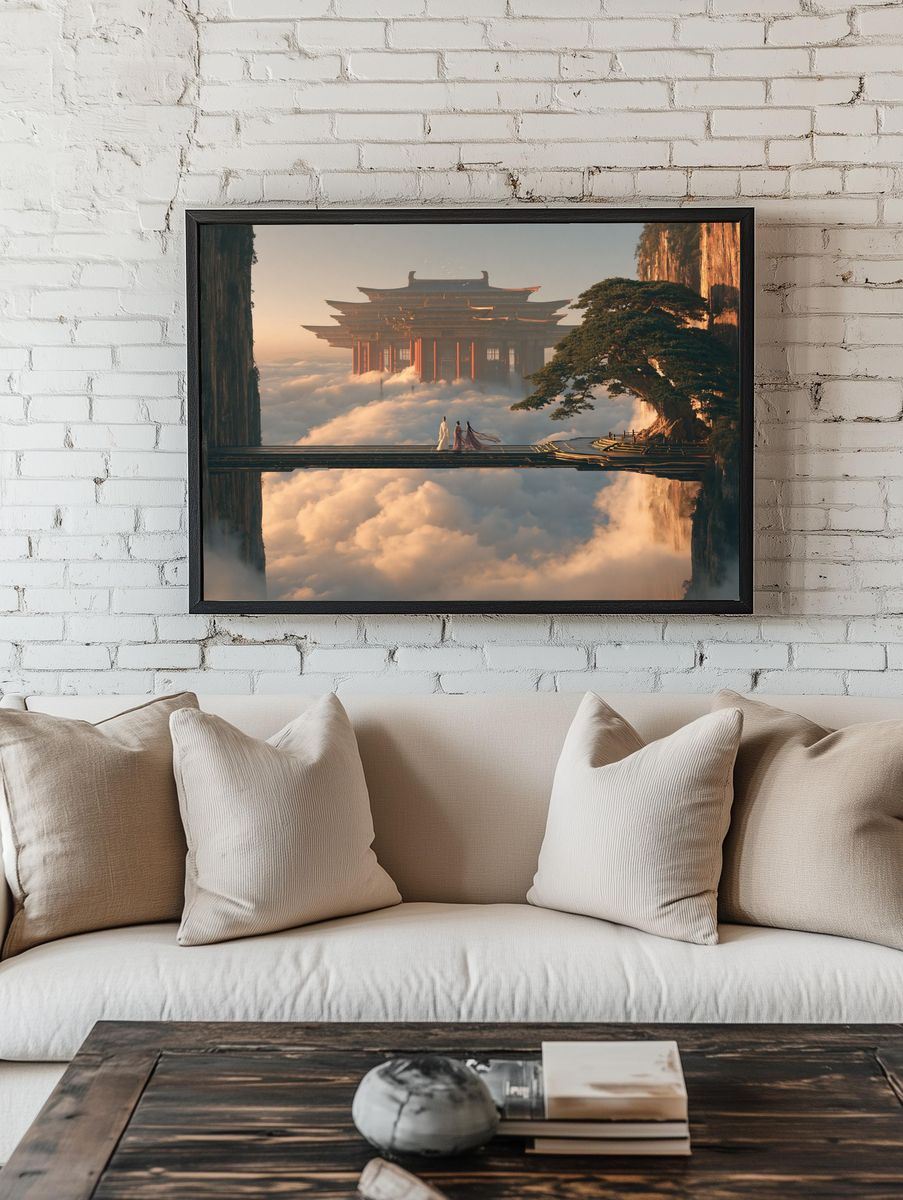 Floating Temple Landscape Print. room preview