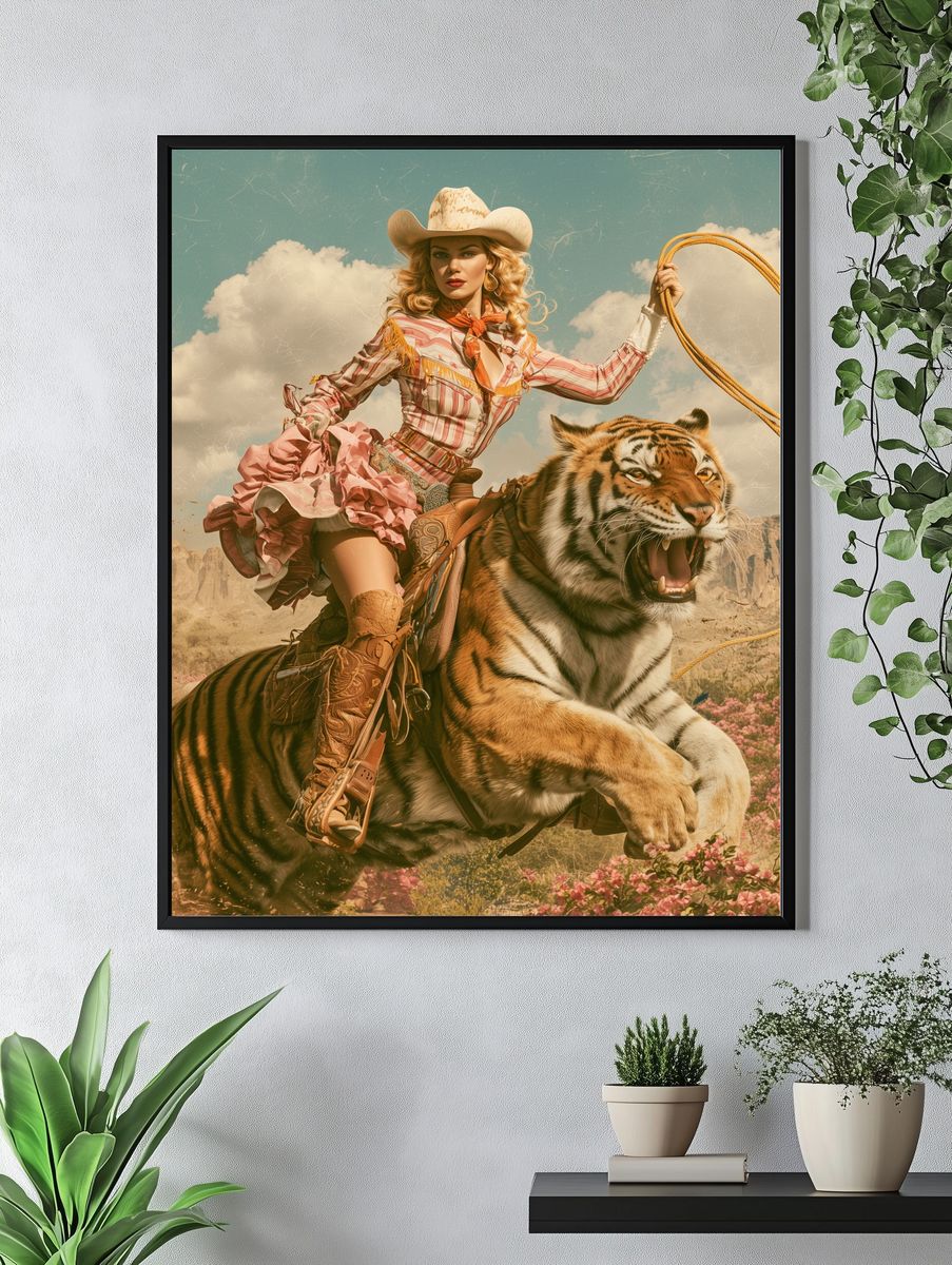 Cowgirl Tiger Surrealism Print. — room view 4