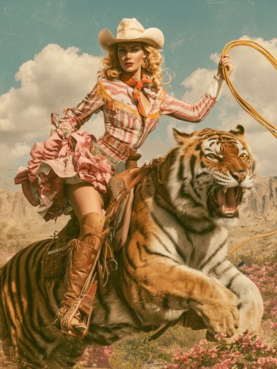 Cowgirl Tiger Surrealism Print.