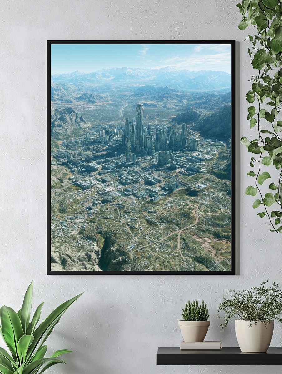 Futuristic Mountain Cityscape Print. — room view 4