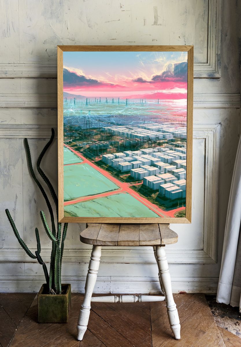 Futuristic Cityscape Digital Art Poster. room preview