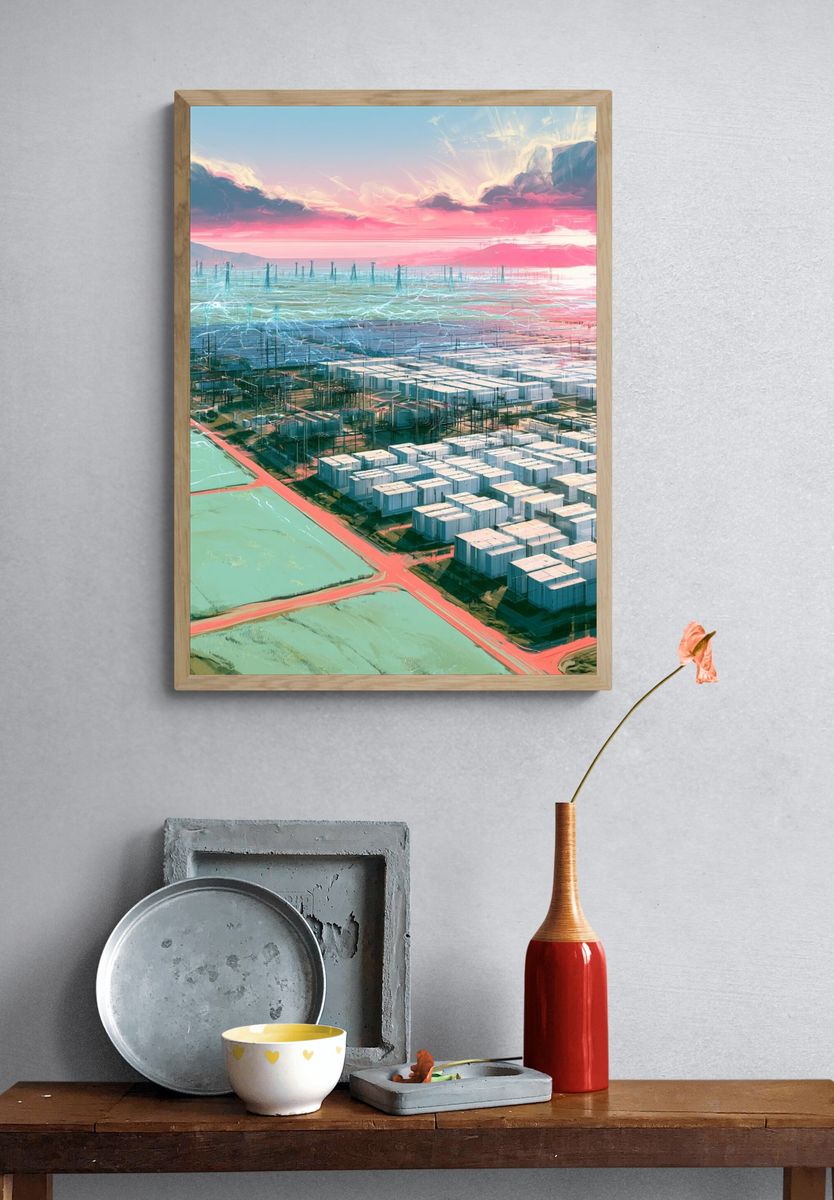 Futuristic Cityscape Digital Art Poster. — room view 3